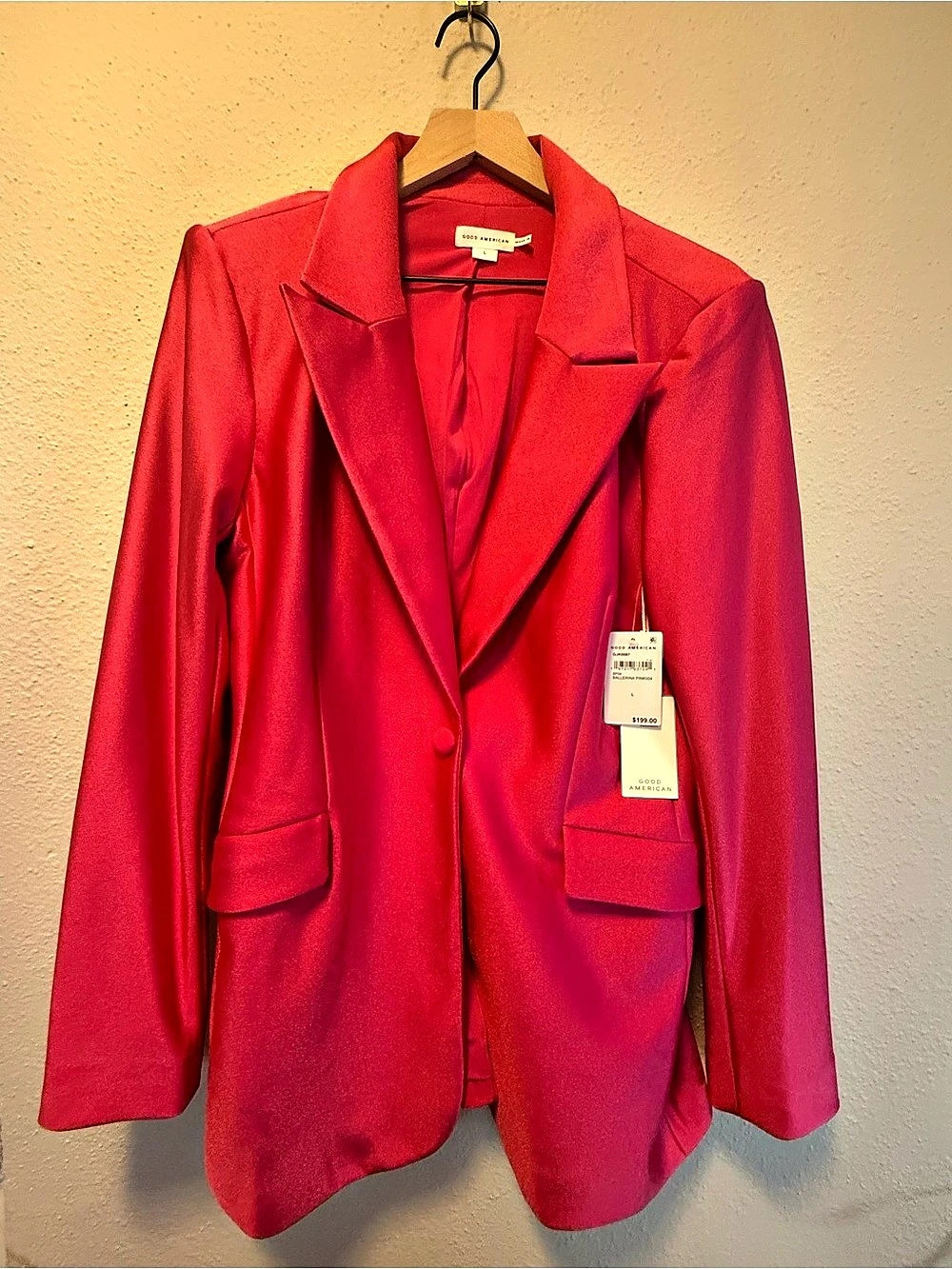 Good American Compression Shine Sculpted Blazer Pink Large